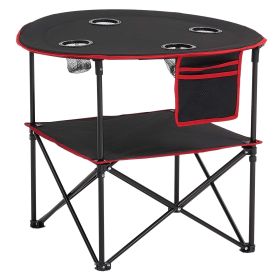 Folding Portable Camping Table Oxford Outdoor Picnic RoundTable 4 Cup Holders
