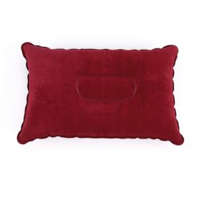 Portable Fold Inflatable Air Pillow Outdoor Travel Sleeping Camping PVC Neck Stretcher Backrest Plane Comfortable Pillow (Color: G911D-wine red, Size: 43X27cm)